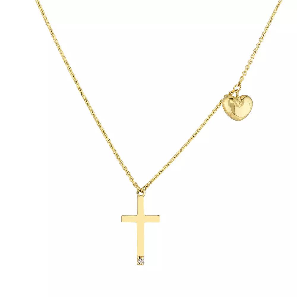 14k Gold Diamond Accent Puffed Heart Cross Adjustable Necklace, Women's, Size: 18" Product Image