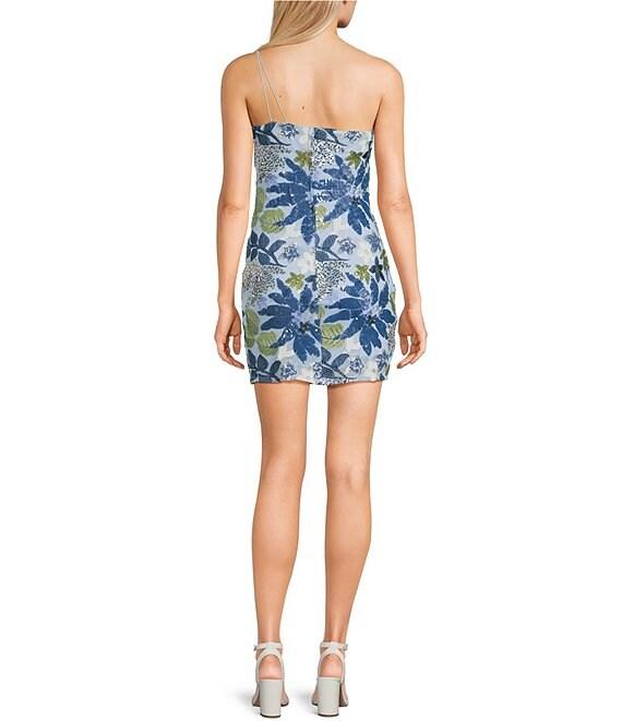 Midnight Doll One Shoulder Embellished Floral Sequin Front Slit Bodycon Dress Product Image