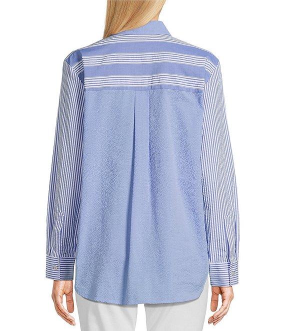 Foxcroft Boyfriend Mix Stripe Button Front Top Product Image