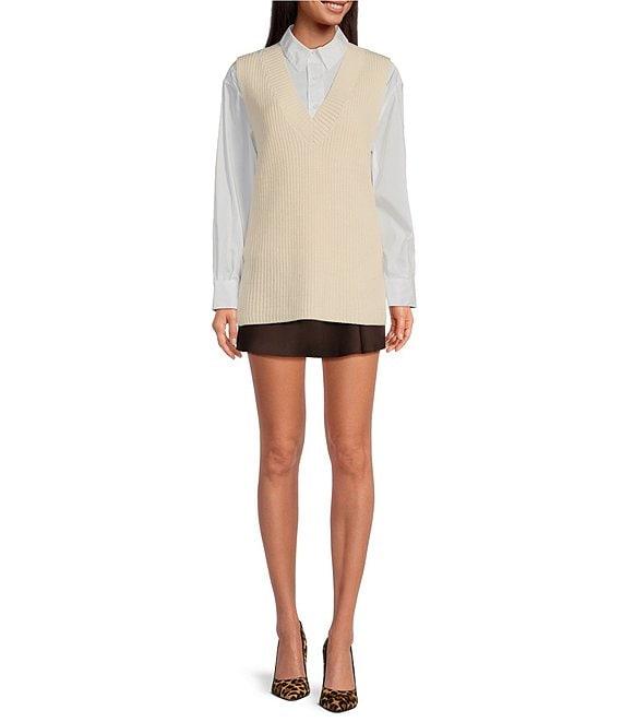 Gianni Bini Carolina Knit V-Neck Sleeveless Oversized Sweater Vest Product Image