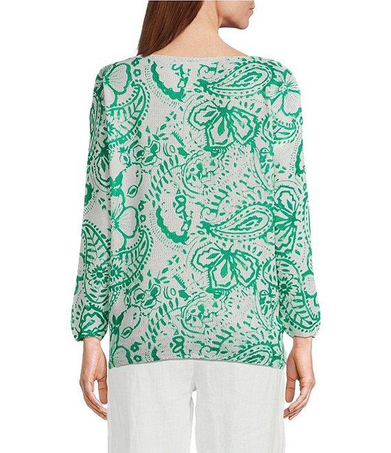 M Made in Italy Boat Neck Long Sleeve Paisley Print Knit Sweater Product Image