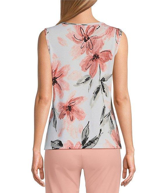 Multiples Knit Pink Print 3/4 Sleeve Open-Front Matching Tank Top Set Product Image