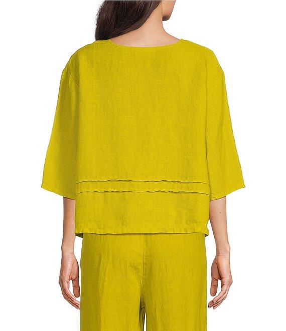 Bryn Walker Light Linen Round Neck 3/4 Sleeve Pintuck Shirt Product Image
