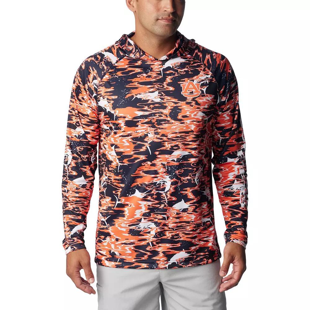 Men's Columbia  Navy Auburn Tigers PFG Terminal Tackle Omni-Shade Rippled Long Sleeve Hooded T-Shirt, Size: XL, Blue Product Image