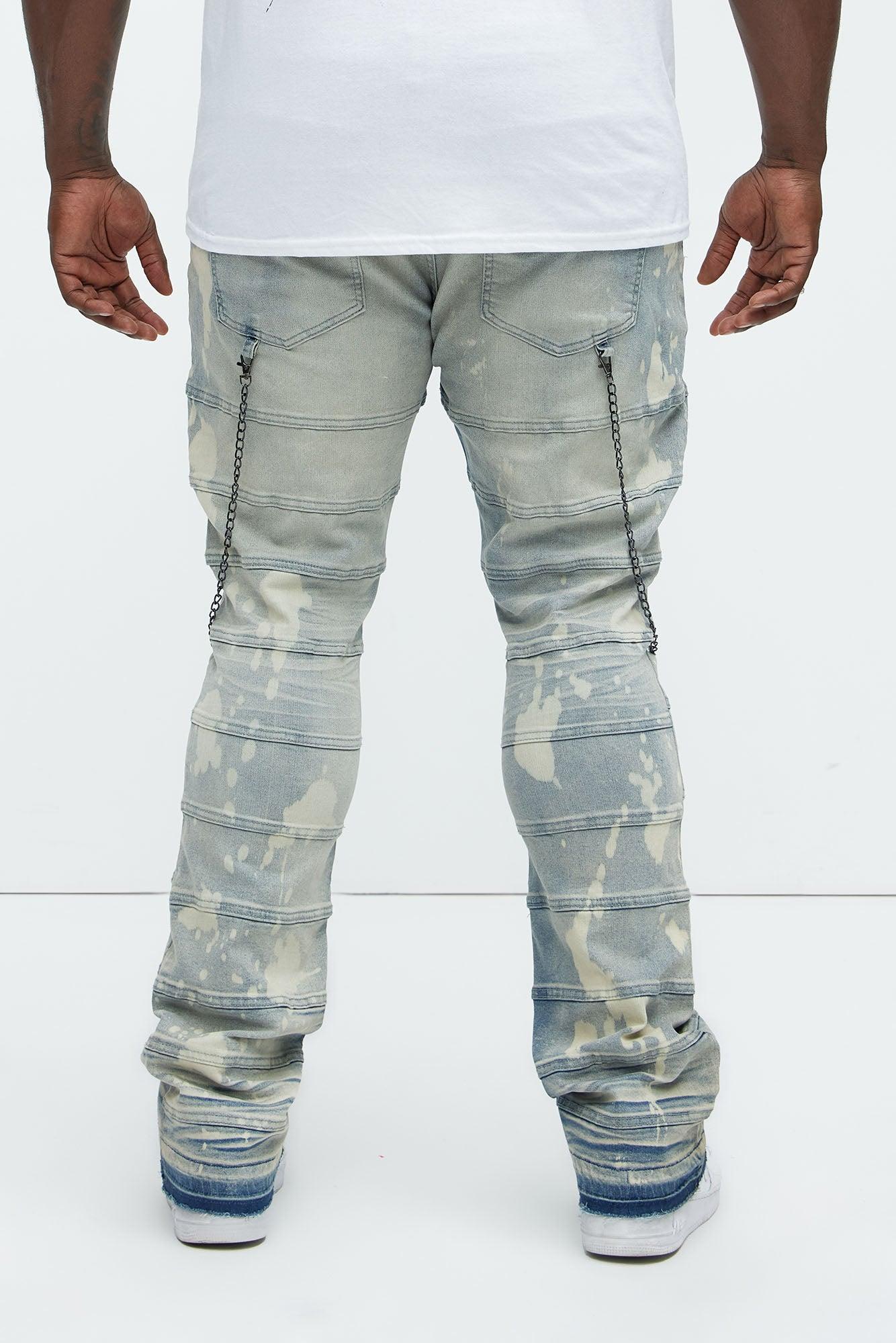 Stacked Slim Flare Paneled Chain Jeans - Light Blue Wash Product Image