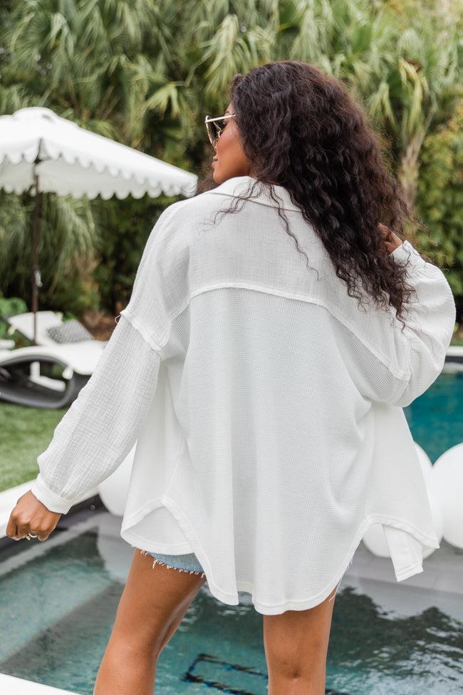 Pulling It Together Ivory Waffle And Gauze Shacket FINAL SALE Product Image