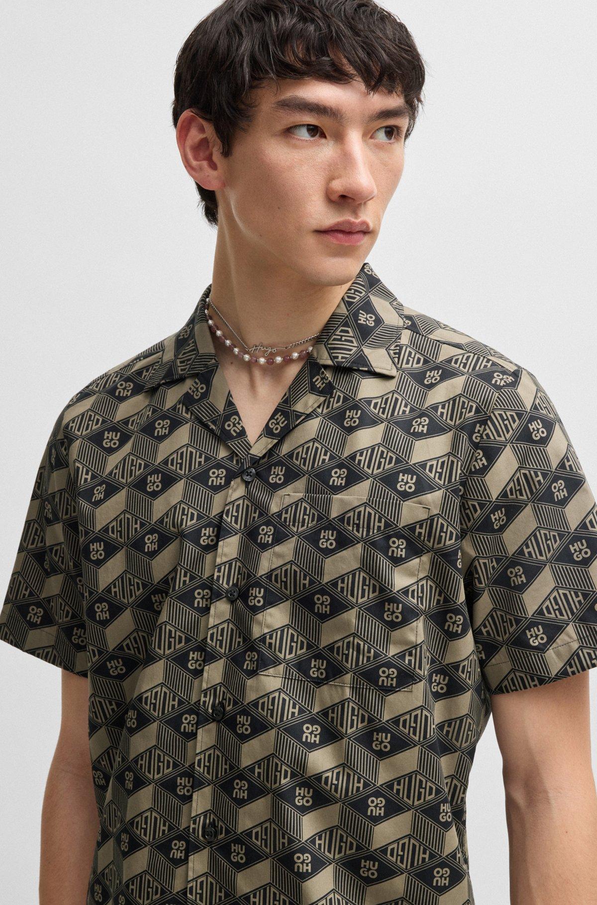 Relaxed-fit shirt in cotton with geometric-logo print Product Image