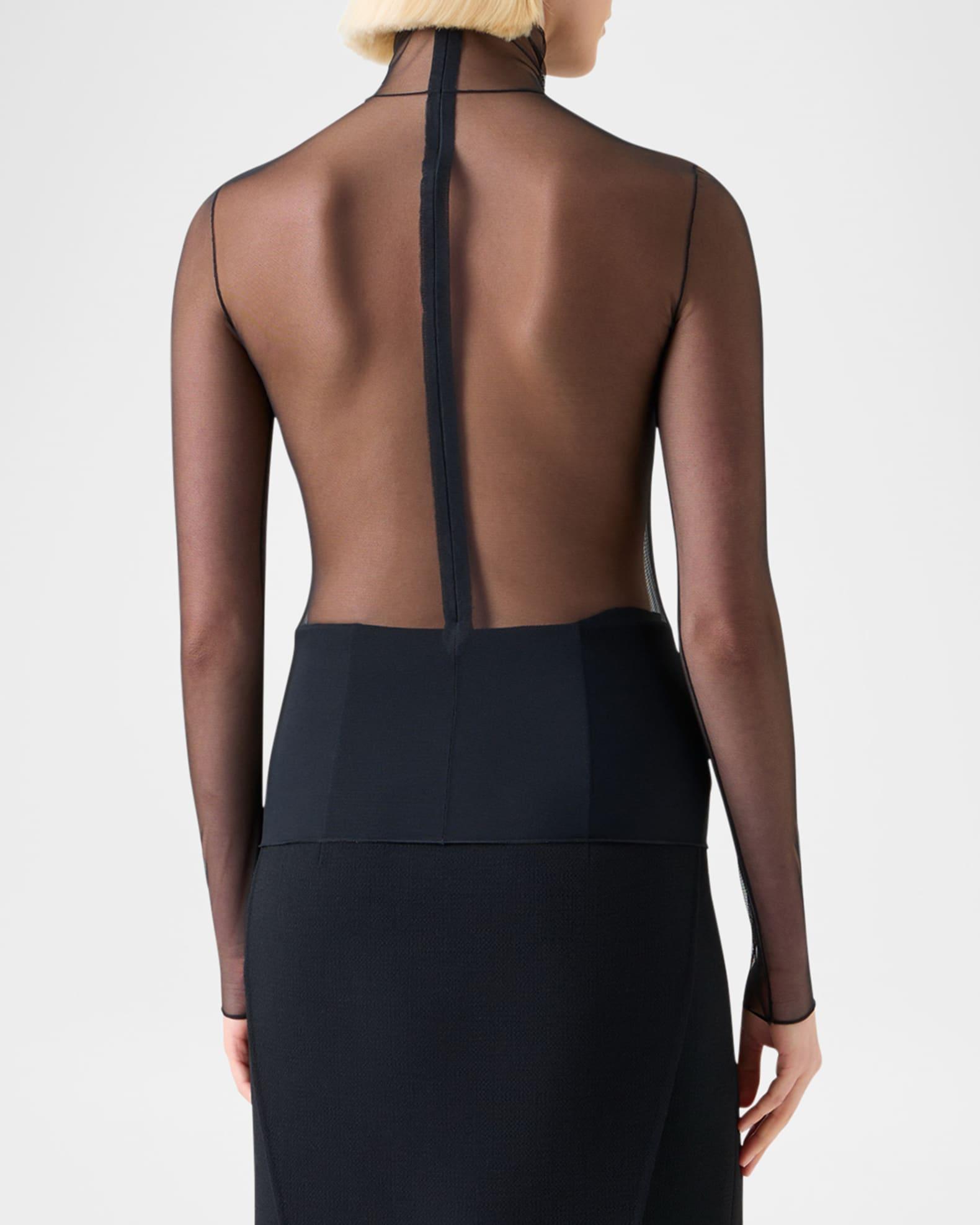 Mock-Neck Stretch Tulle Fitted Long-Sleeve Shirt Product Image