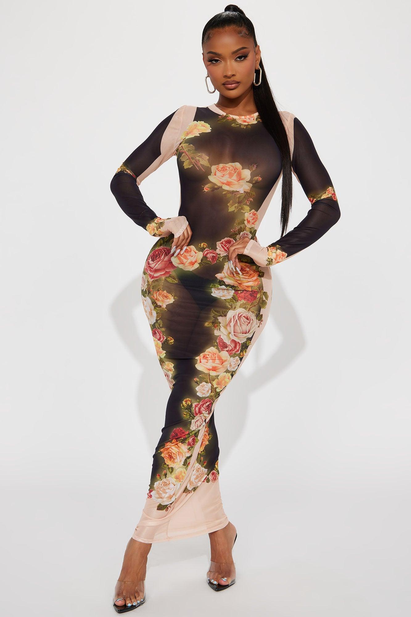 Venus Mesh Maxi Dress - Tan/Multi Product Image