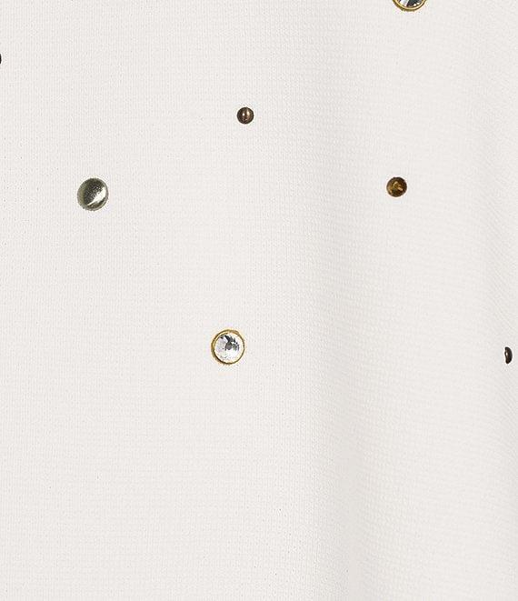 KARL LAGERFELD PARIS Knit Rhinestone Crew Neck Short Sleeve Top Product Image