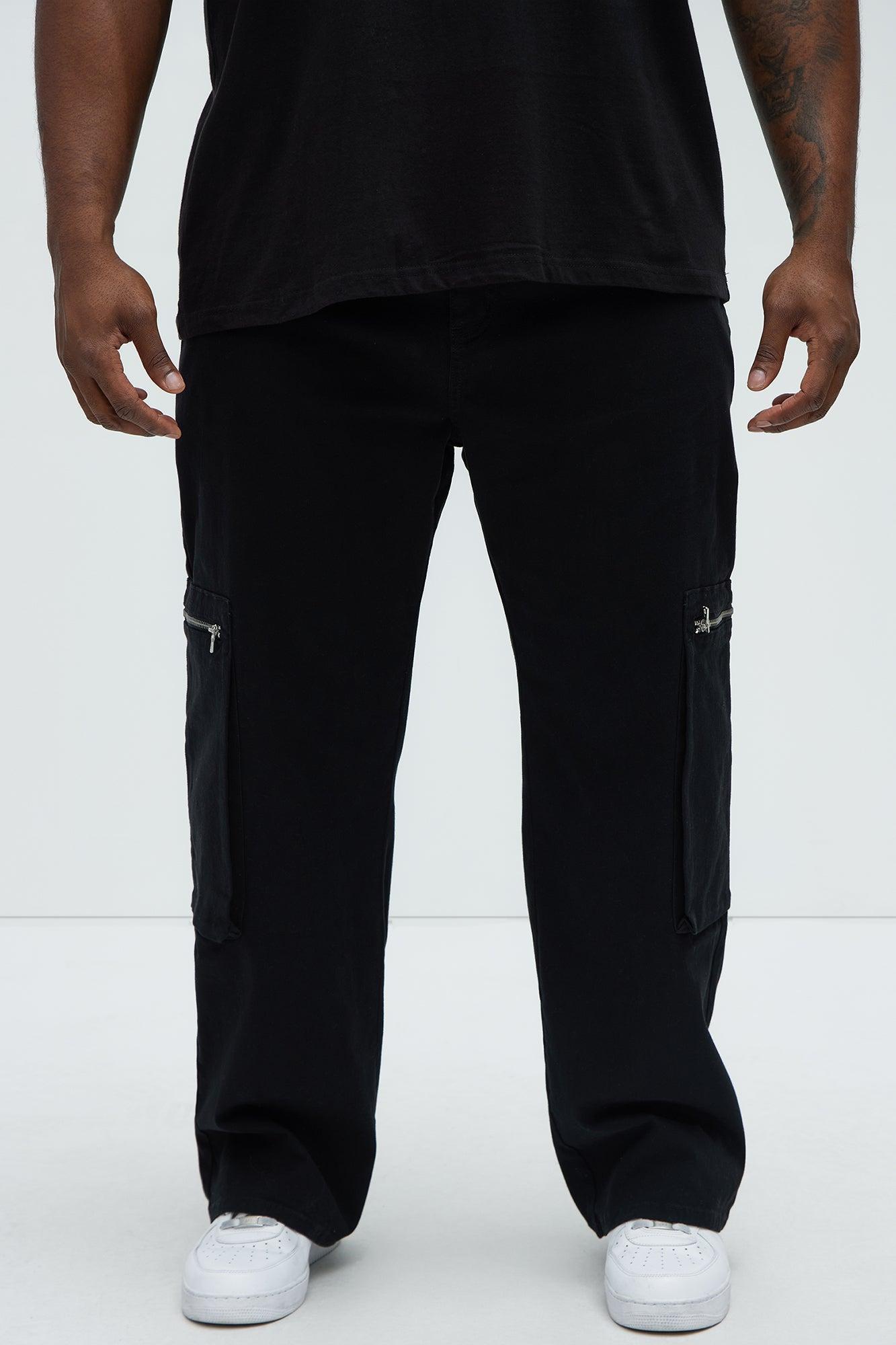 Squared Off Straight Cargo Pants - Black Product Image