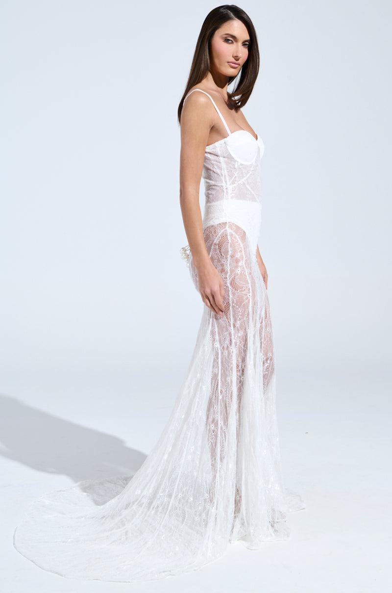 TROUBLES HERE LACE MAXI DRESS IN WHITE Product Image
