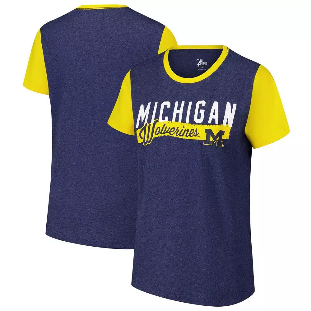 Women's G-III 4Her by Carl Banks Navy Michigan Wolverines Racer Crewneck Ringer T-Shirt,  Product Image