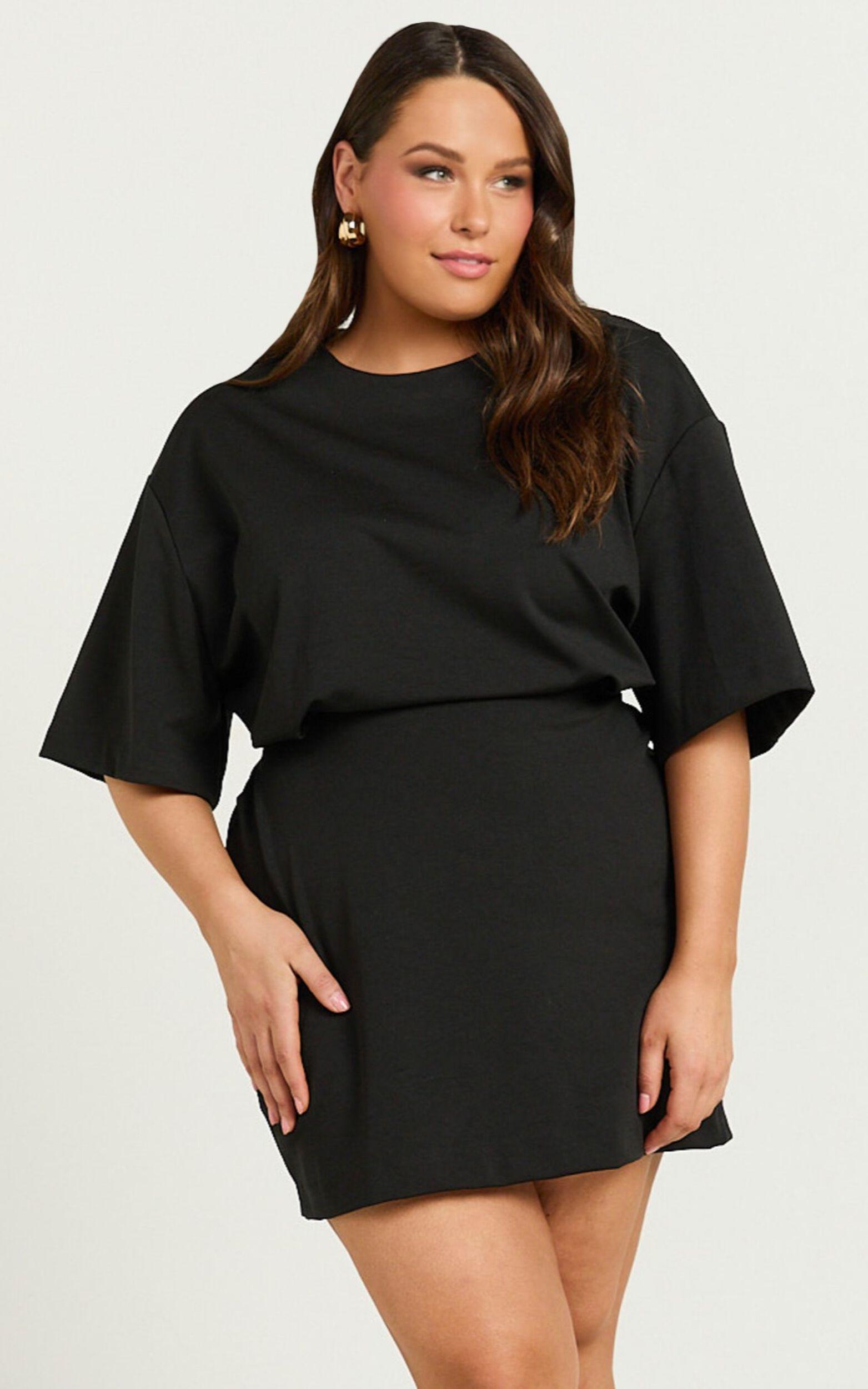 Karyna Mini Dress - Short Sleeve Boxy T-shirt Dress in Black Product Image