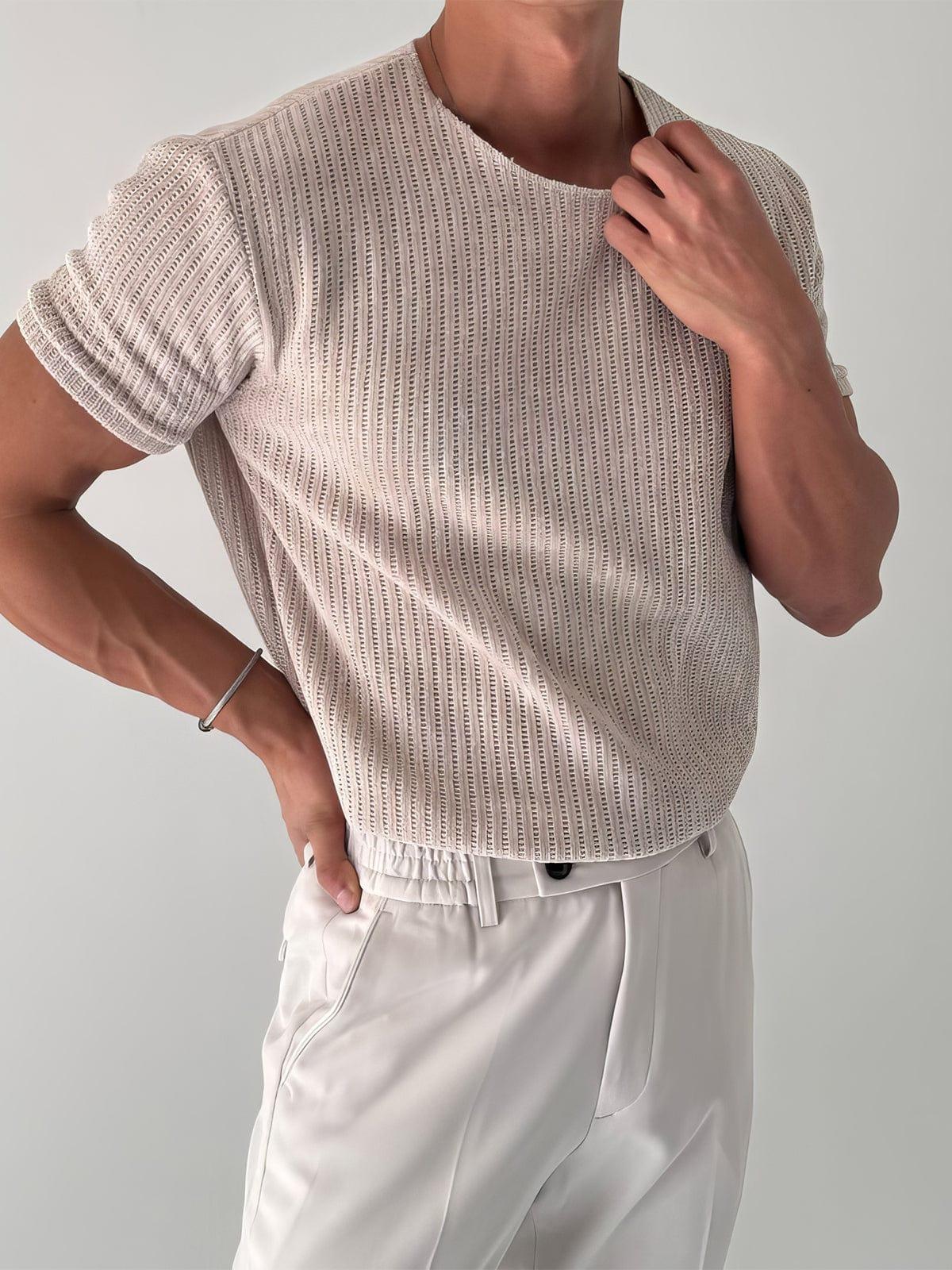 RT No. 12666 KNIT KHAKI CREAM SHORT SLEEVE Product Image