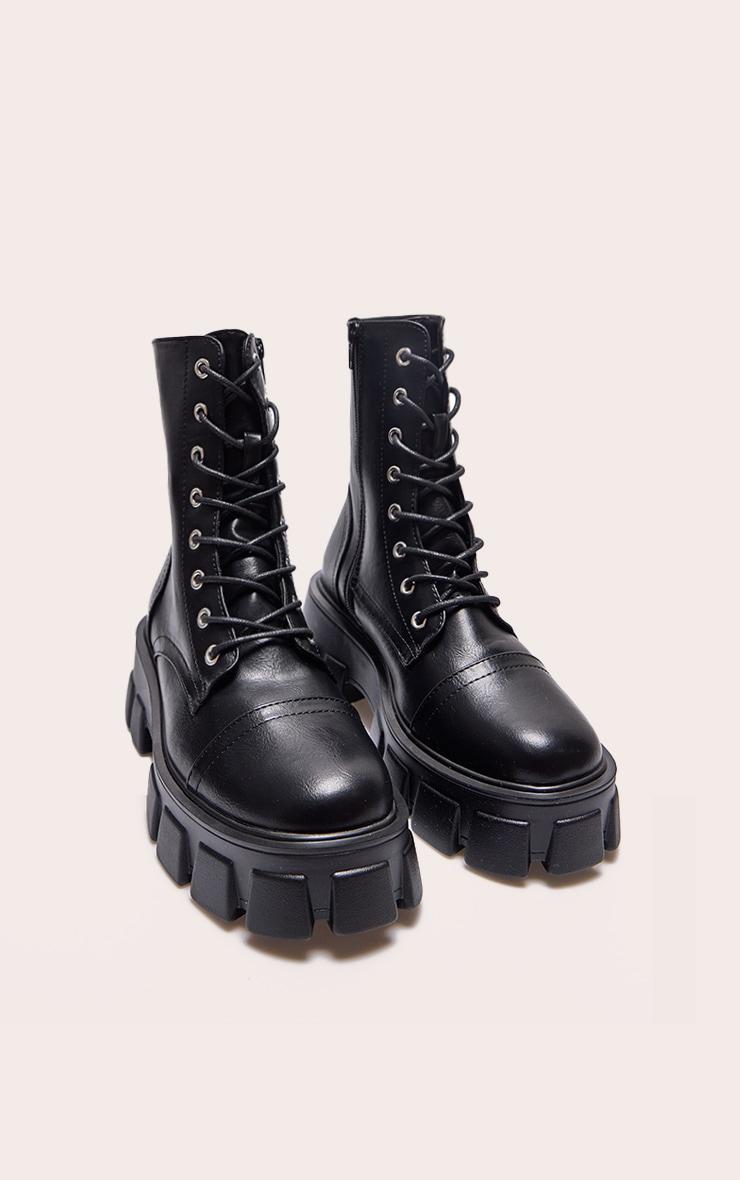 Black Lace Up Extreme Cleated Sole Combat Boots Product Image