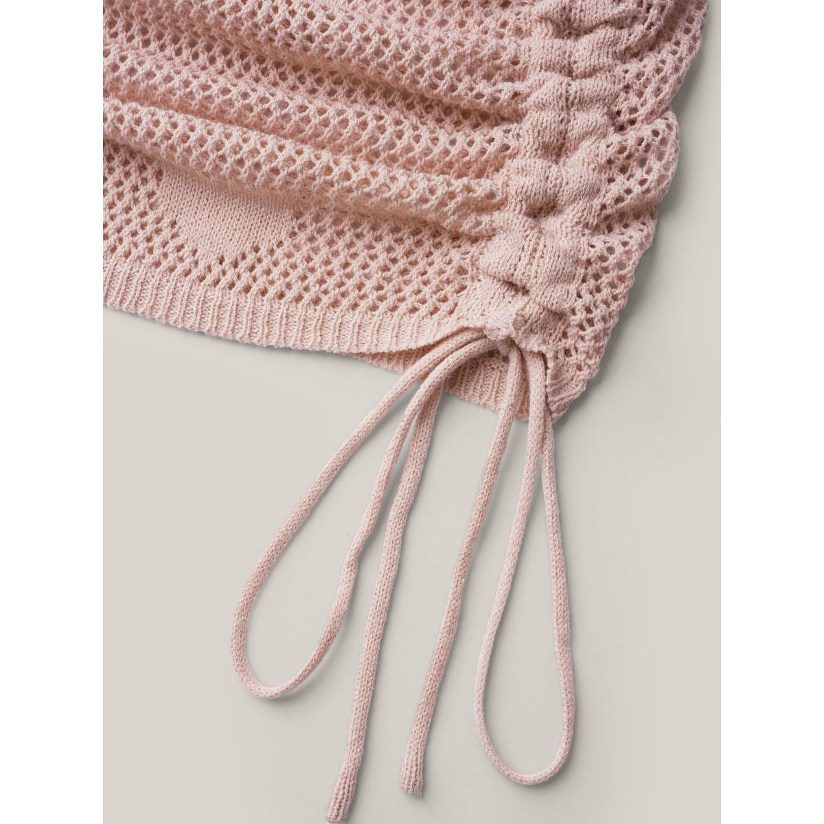 Plus Size Heart Pattern Drawstring Textured Sheer Swim Cover-Up Women's Swimwear Nudepink Beach Loose Texture Curve Swim Cover Ups BloomChic 18-20/2X Product Image