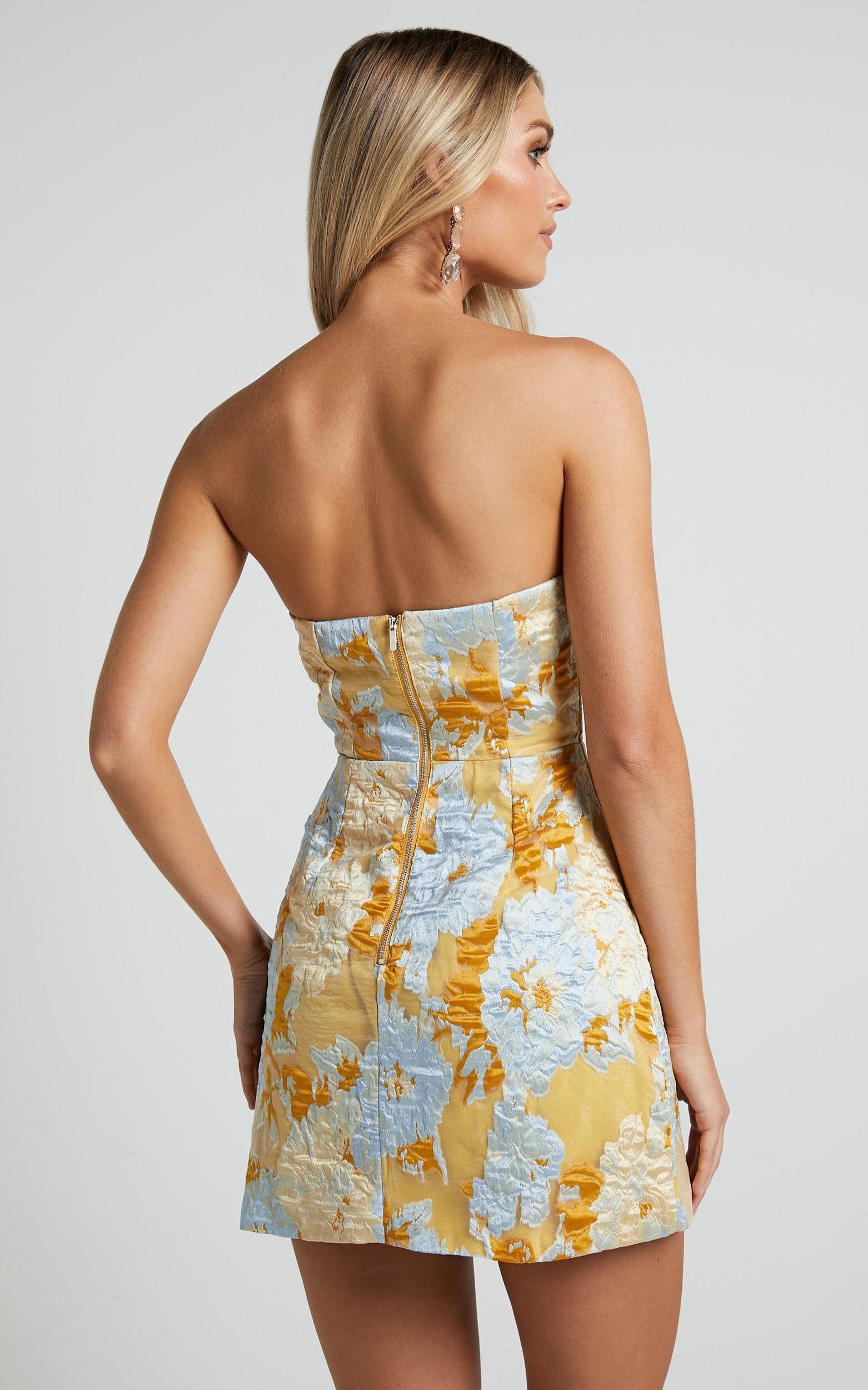 Brailey Mini Dress - Strapless Dress in Blue Jacquard Product Image