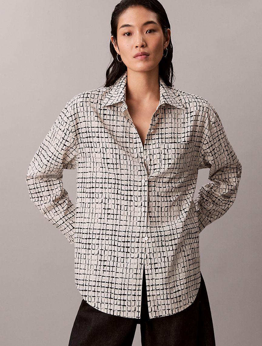 Printed Tencel Blend Roll Tab Shirt Product Image