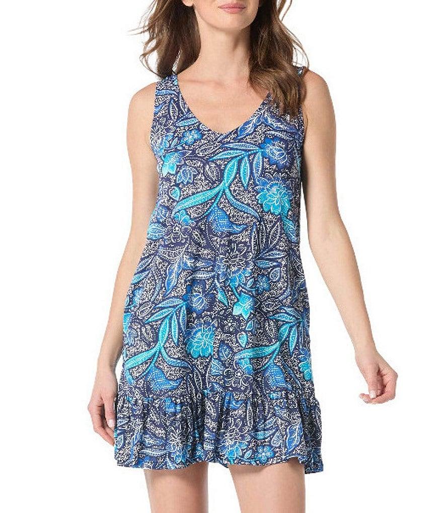 Beach House Samoan Floral Anna V-Neck Ruffle Hem Swim Cover-Up Dress Product Image
