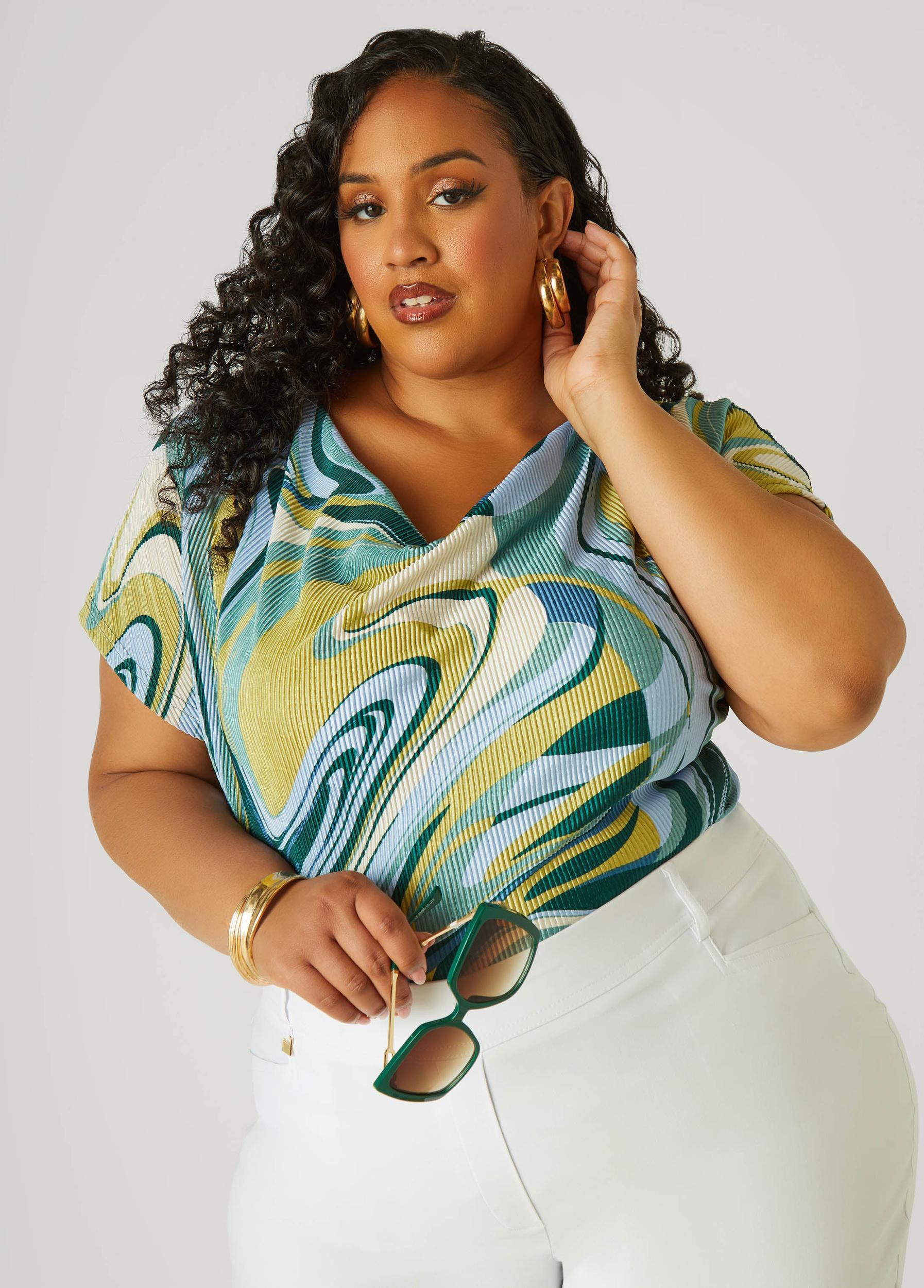 Plisse Swirl Print Top Product Image