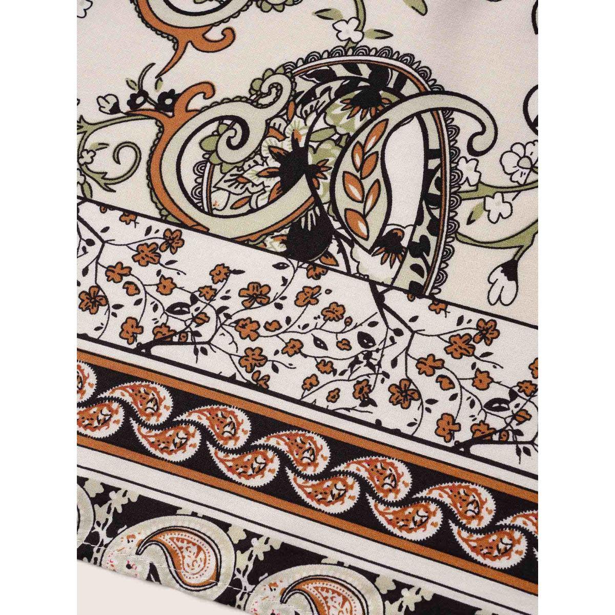 Plus Size Multicolor Boho Print Tie Knot Tassels Crisscross Blouse Women Boho Elbow-length sleeve V-neck Vacation Blouses BloomChic 30/6X Product Image