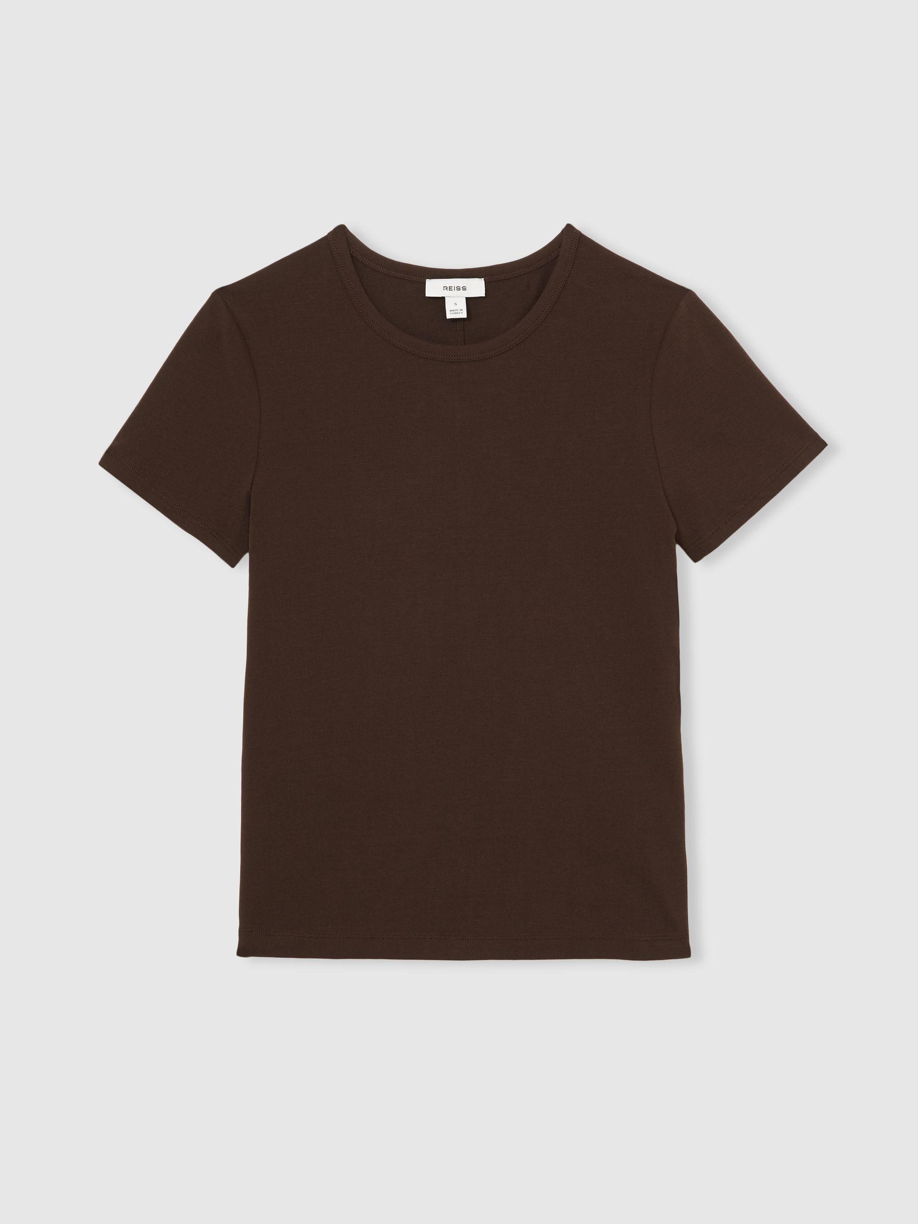 Stretch-Cotton Crew-Neck T-Shirt in Chocolate Brown Product Image