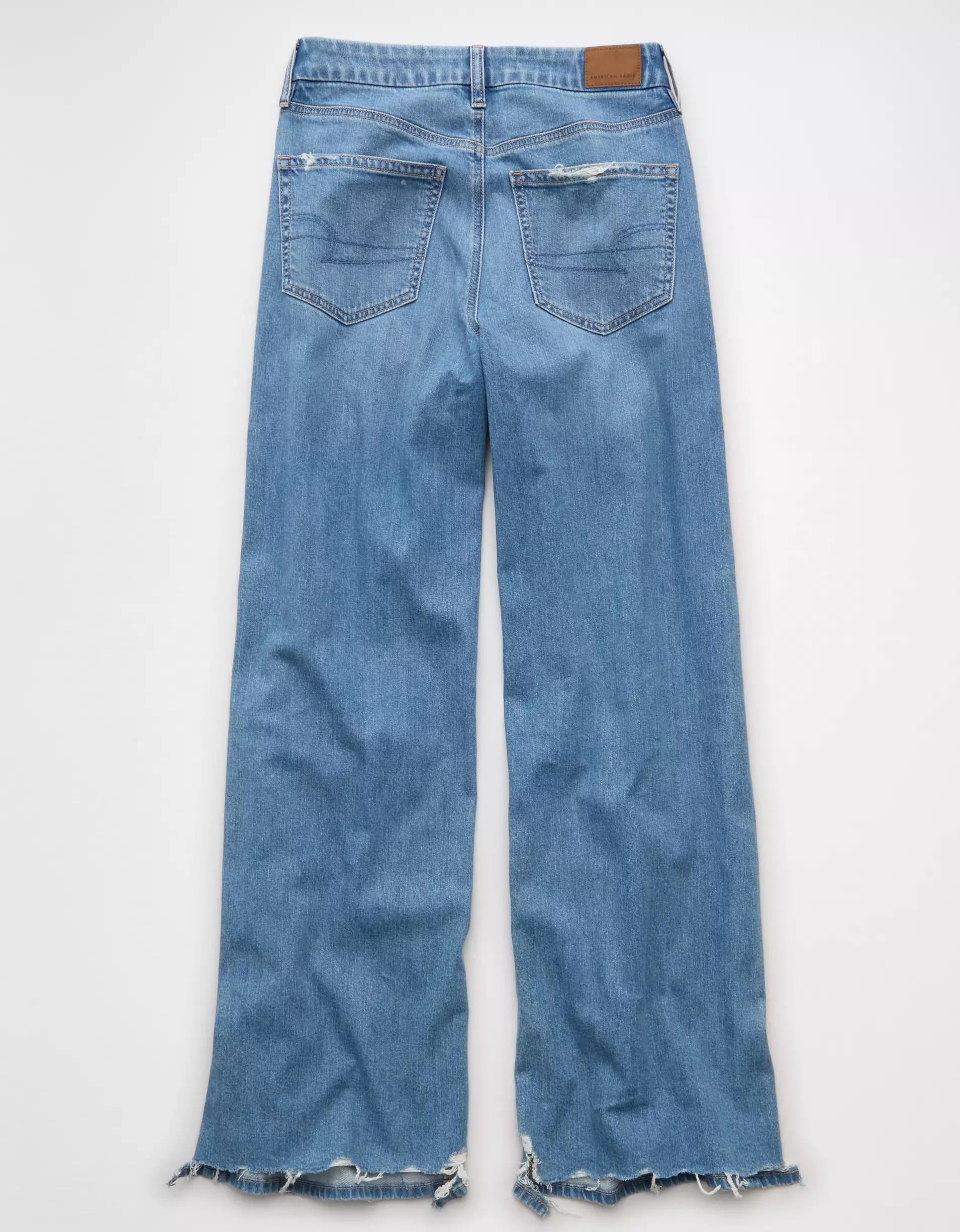 AE Dreamy Drape Stretch Curvy Ripped Super High-Waisted Baggy Wide-Leg Jean Product Image