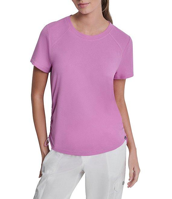 DKNY Sport By Donna Karan Overtime Mesh Crew Neck Short Sleeve Bungee Ruched Tee Product Image