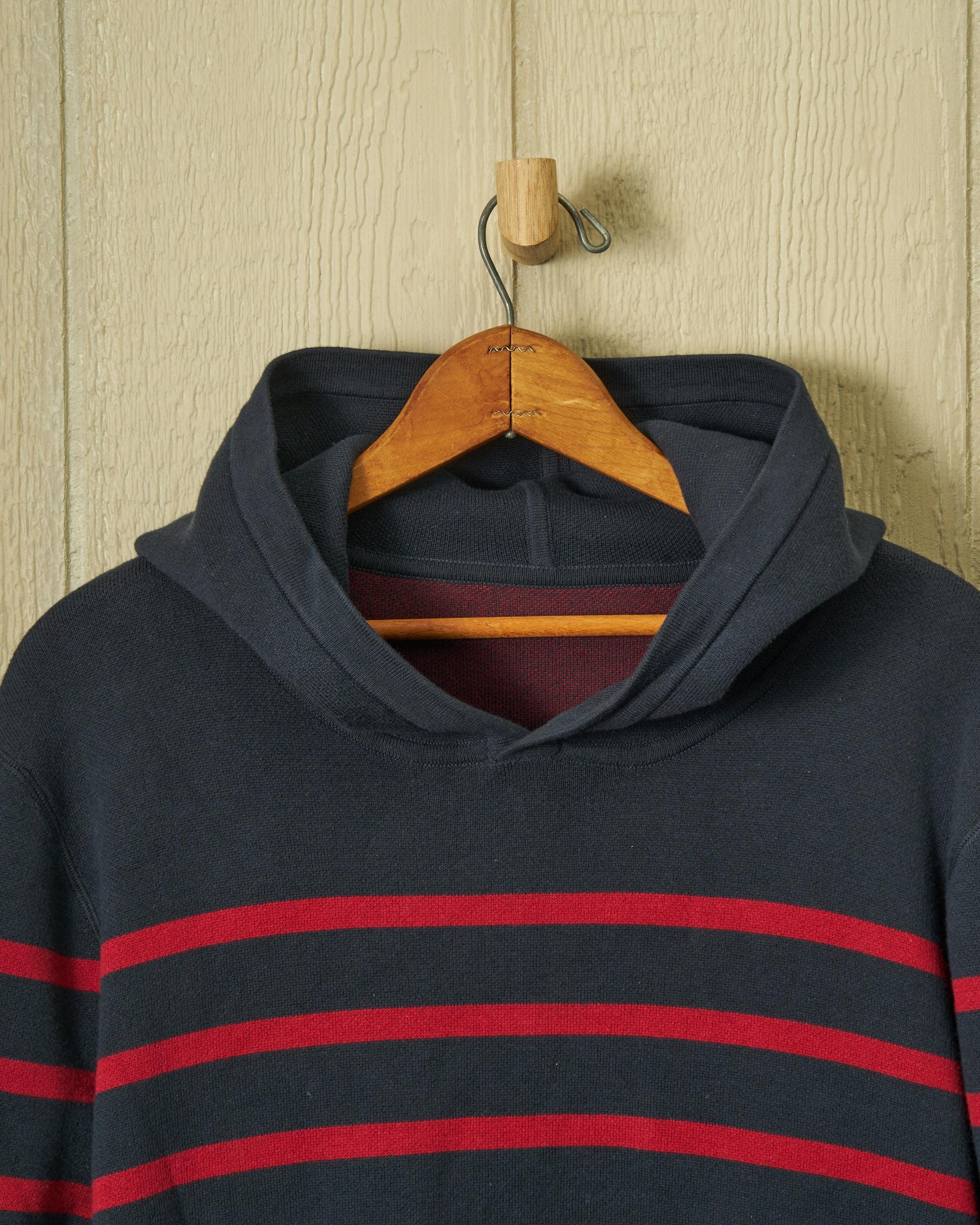 Wharf Knit Hoodie in Navy/Burgundy Stripe Product Image