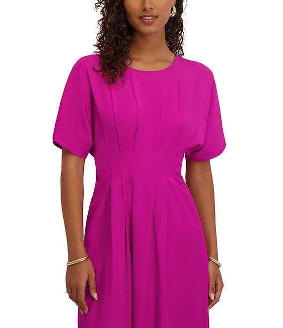 Kensie Short Sleeve Smocked Waist A-Line Midi Dress Product Image