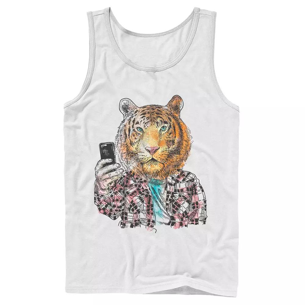 Men's Trendy Tiger Selfie Color Sketch Tank Top,  Product Image