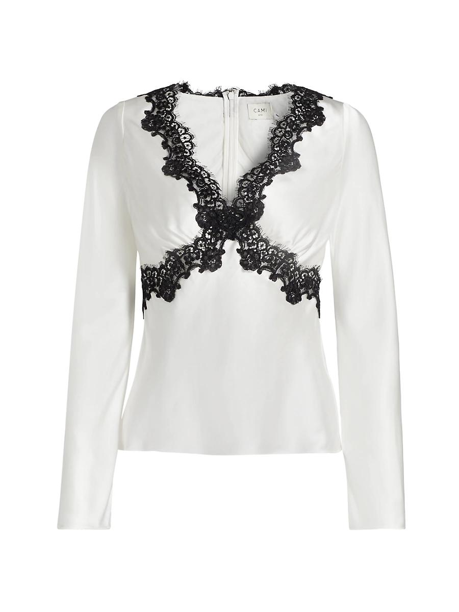 Womens Ainslee Lace-Trimmed Silk Blouse Product Image