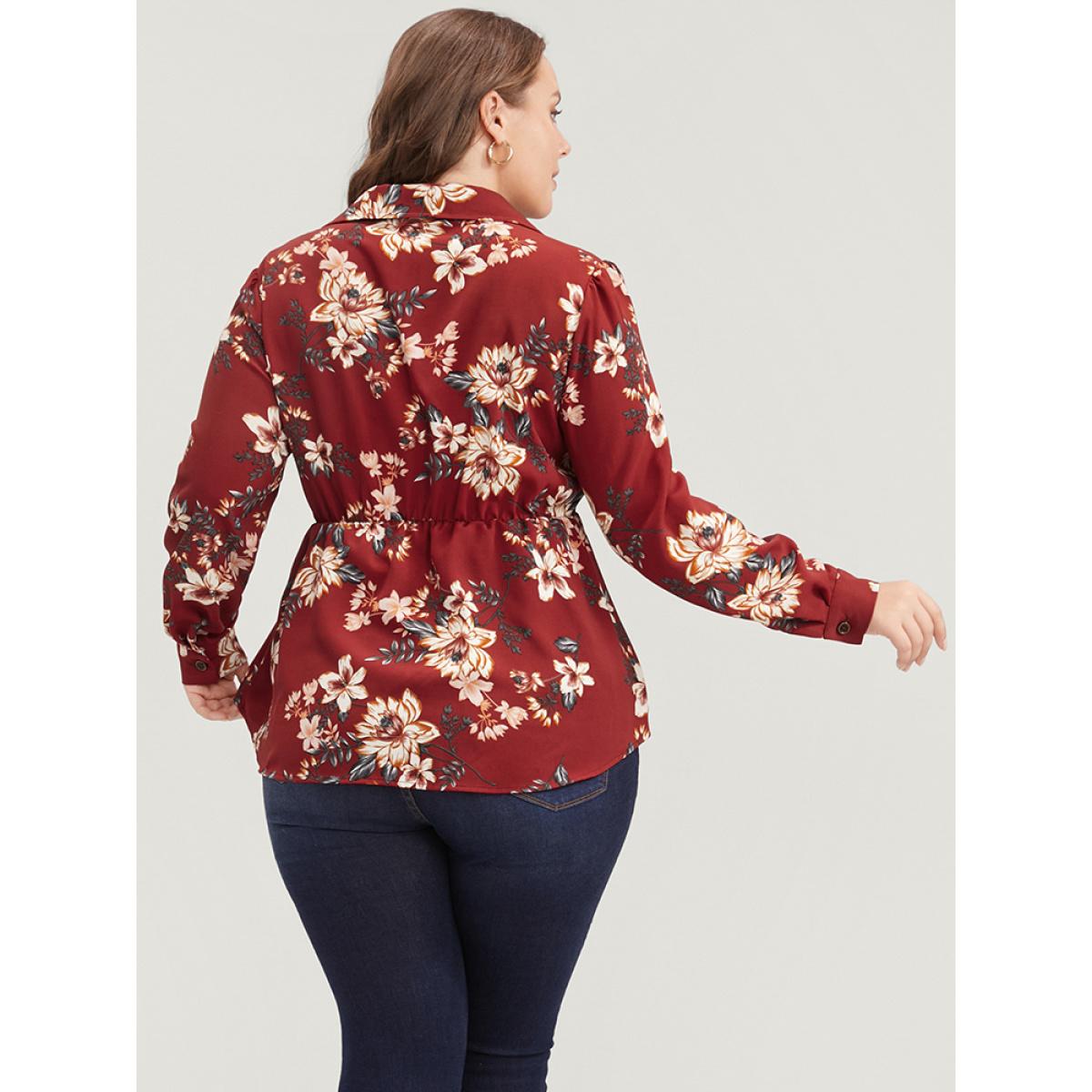 Plus Size Scarlet Floral Print Shirt Collar Button Up Blouse Women Elegant Long Sleeve Shirt collar Dailywear Blouses BloomChic 22-24/3X Product Image