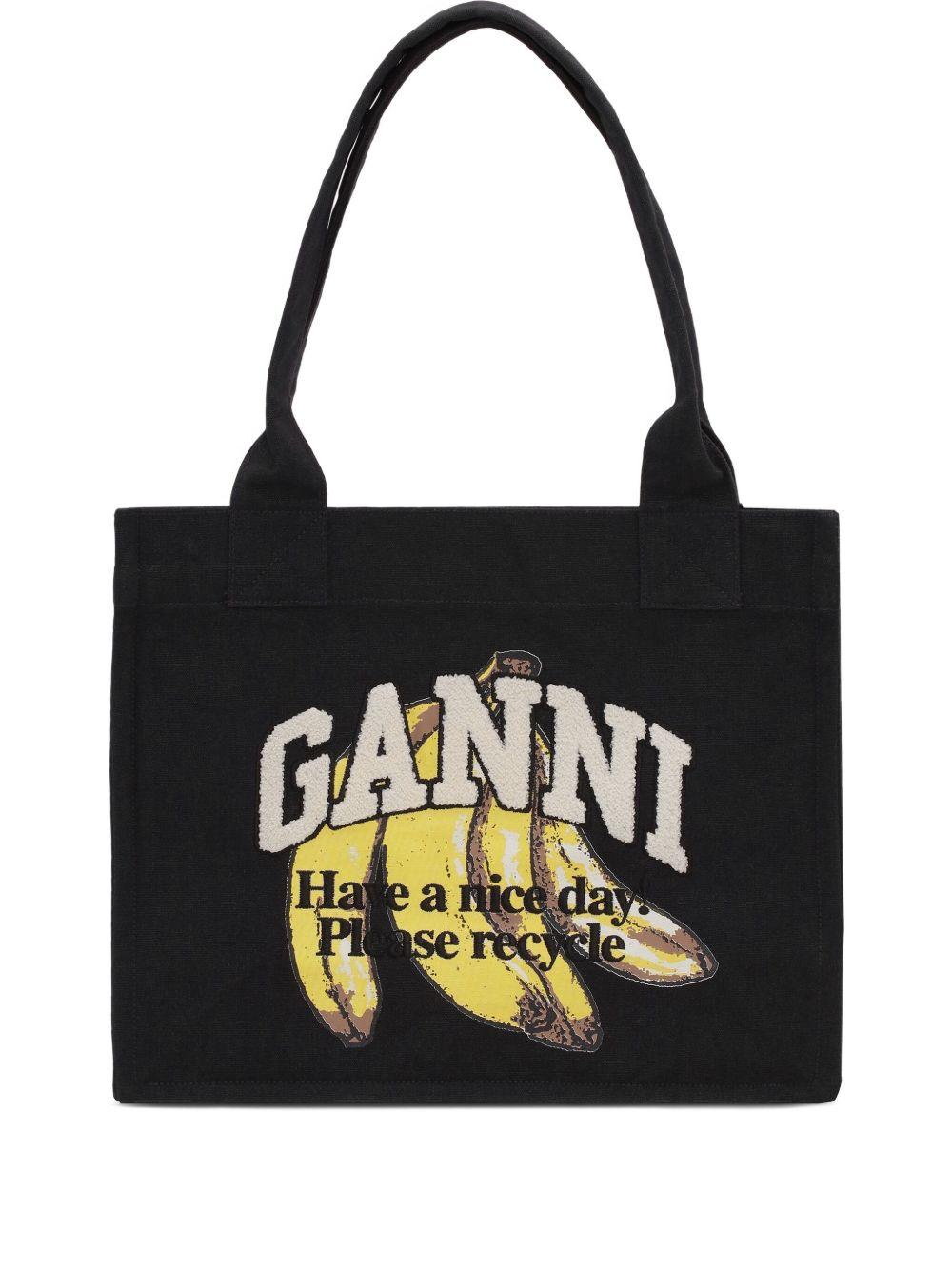 GANNI Banana Print Large Tote Bag In Black Product Image