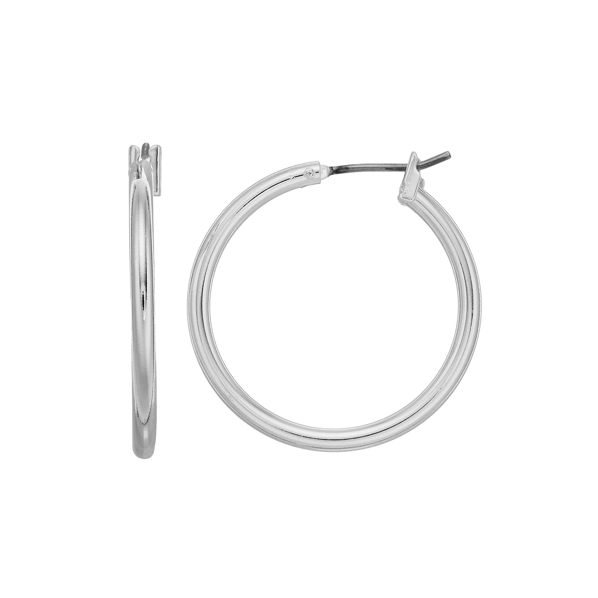 Nine West Silver Tone Tube Hoop Earrings, Womens, None Product Image