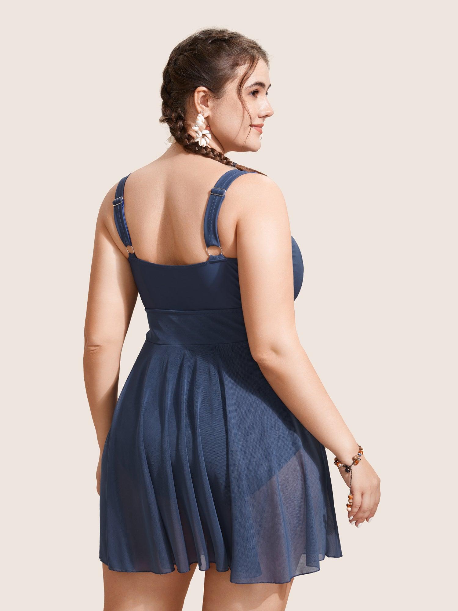 See Through Patchwork Gathered Swim Dress Female Product Image