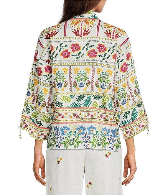 JOHNNY WAS Mixed Floral Printed Linen V-Neck Sleeveless Coordinaiting Tank Product Image