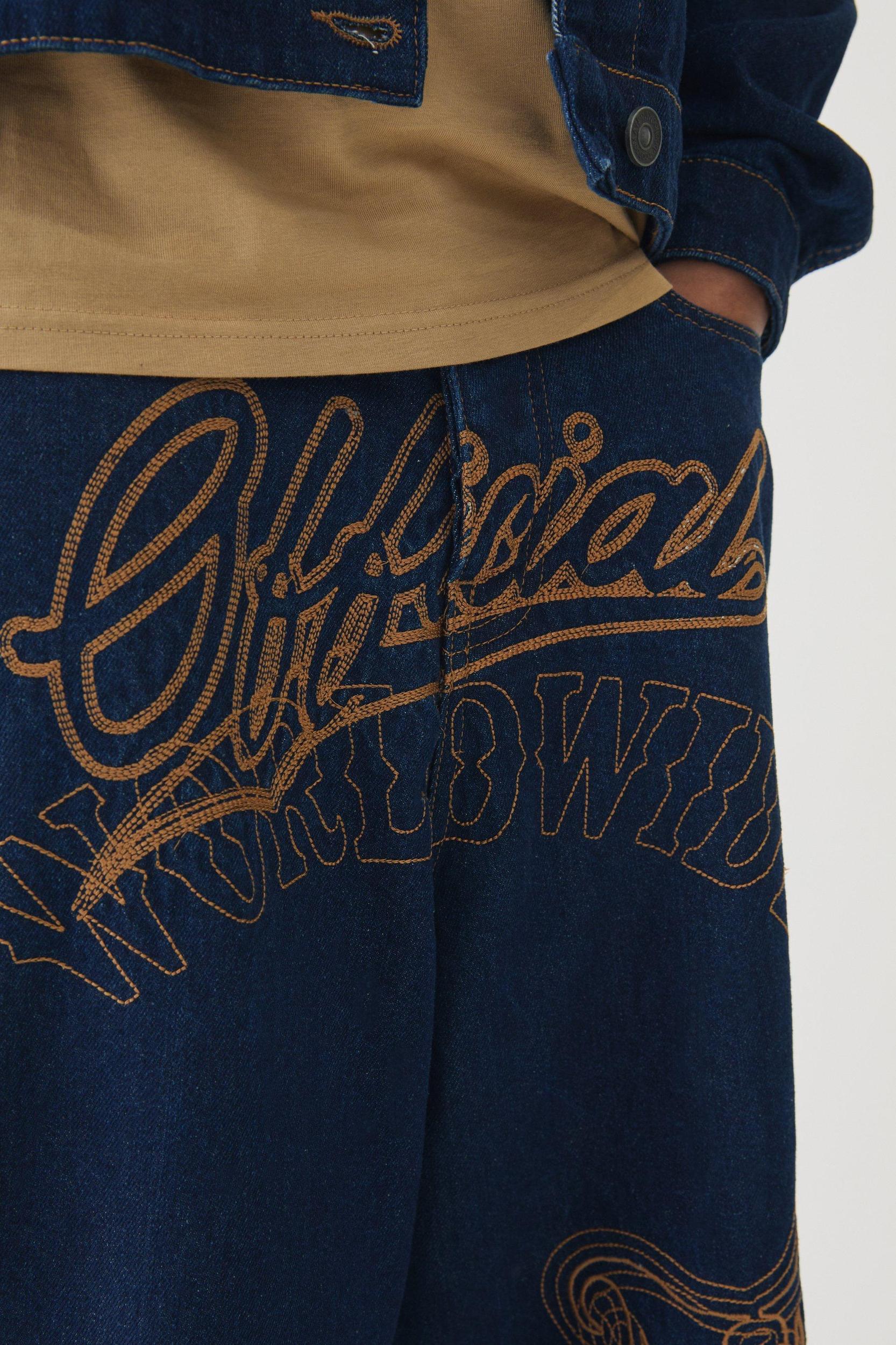 Balloon Fit Rigid Contrast Stitch Ripped Jeans | boohooMAN USA Product Image