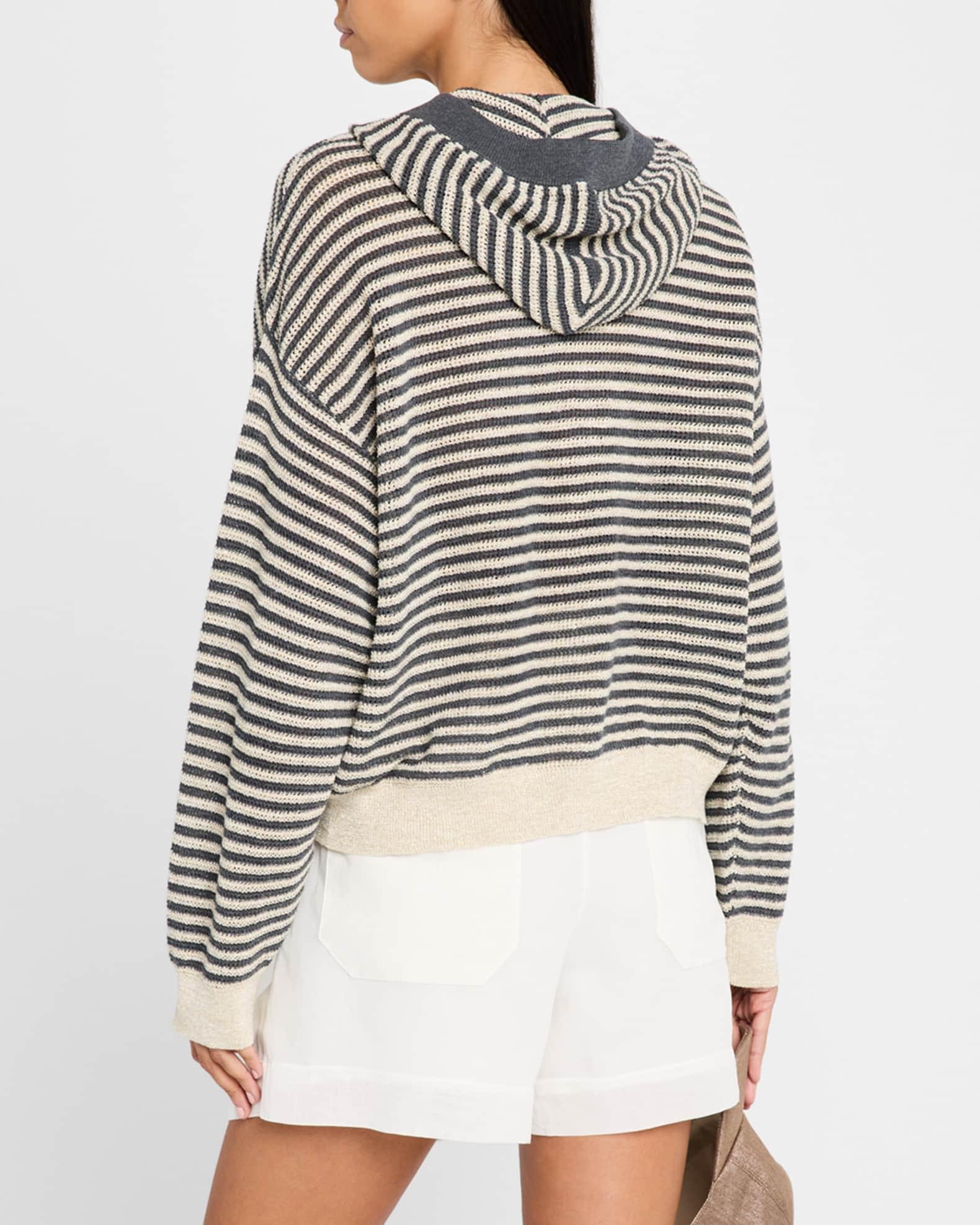 Metallic Striped Linen Hooded Cardigan Product Image