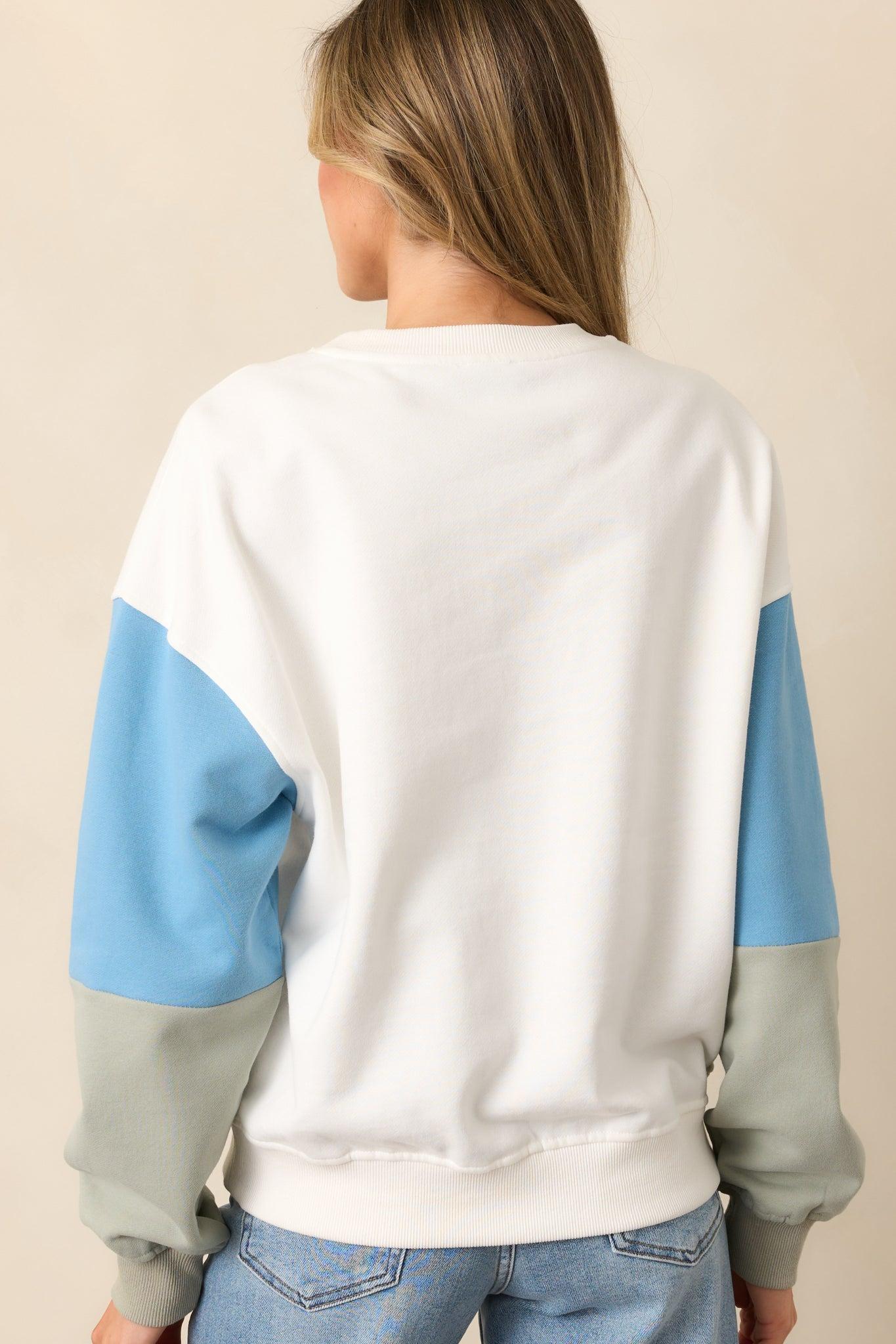 Aced It White Colorblock Embroidered Sweatshirt Product Image