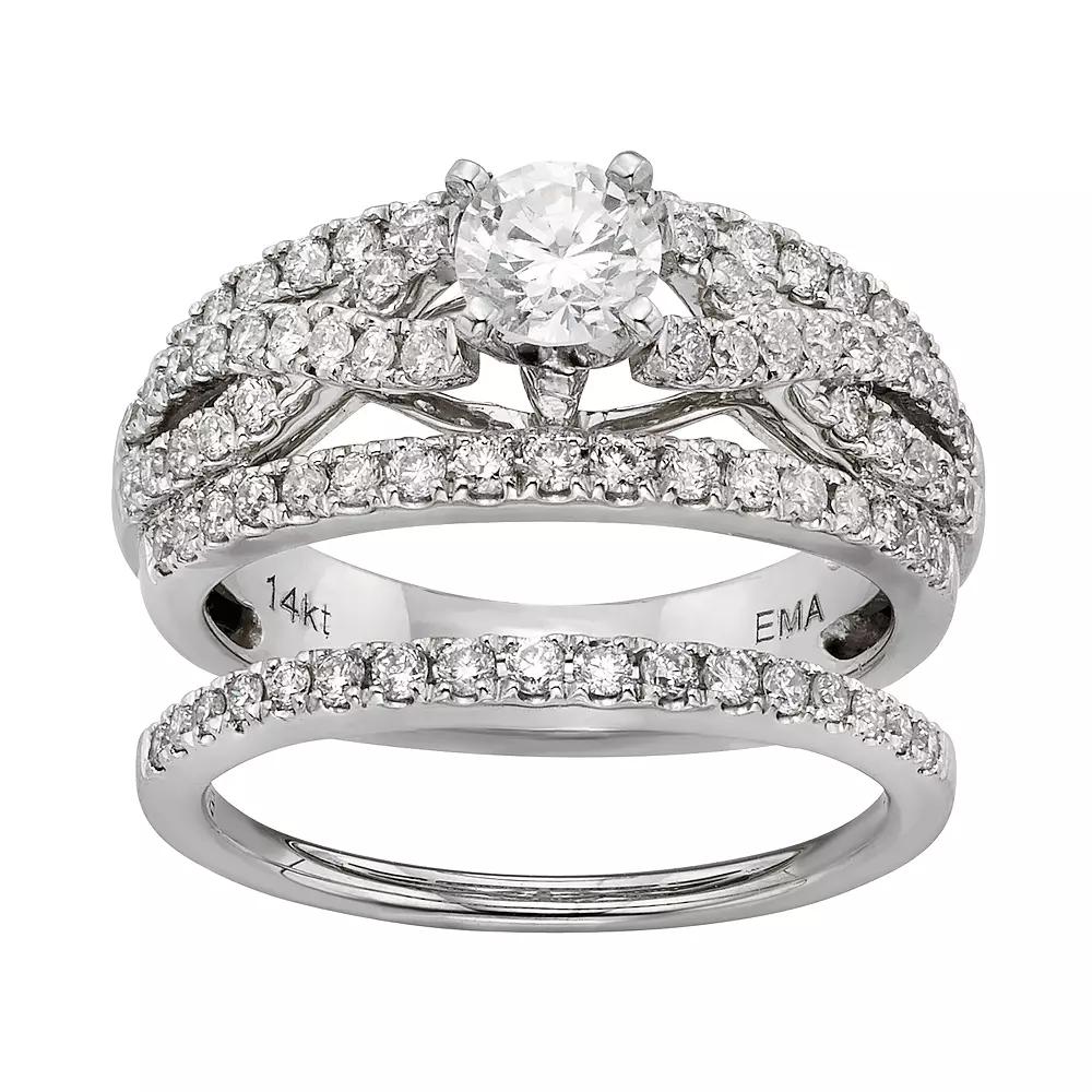 The Regal Collection IGL Certified Diamond Crisscross Engagement Ring Set in 14k White Gold (1 Carat T.W.), Women's, Size: 6 Product Image