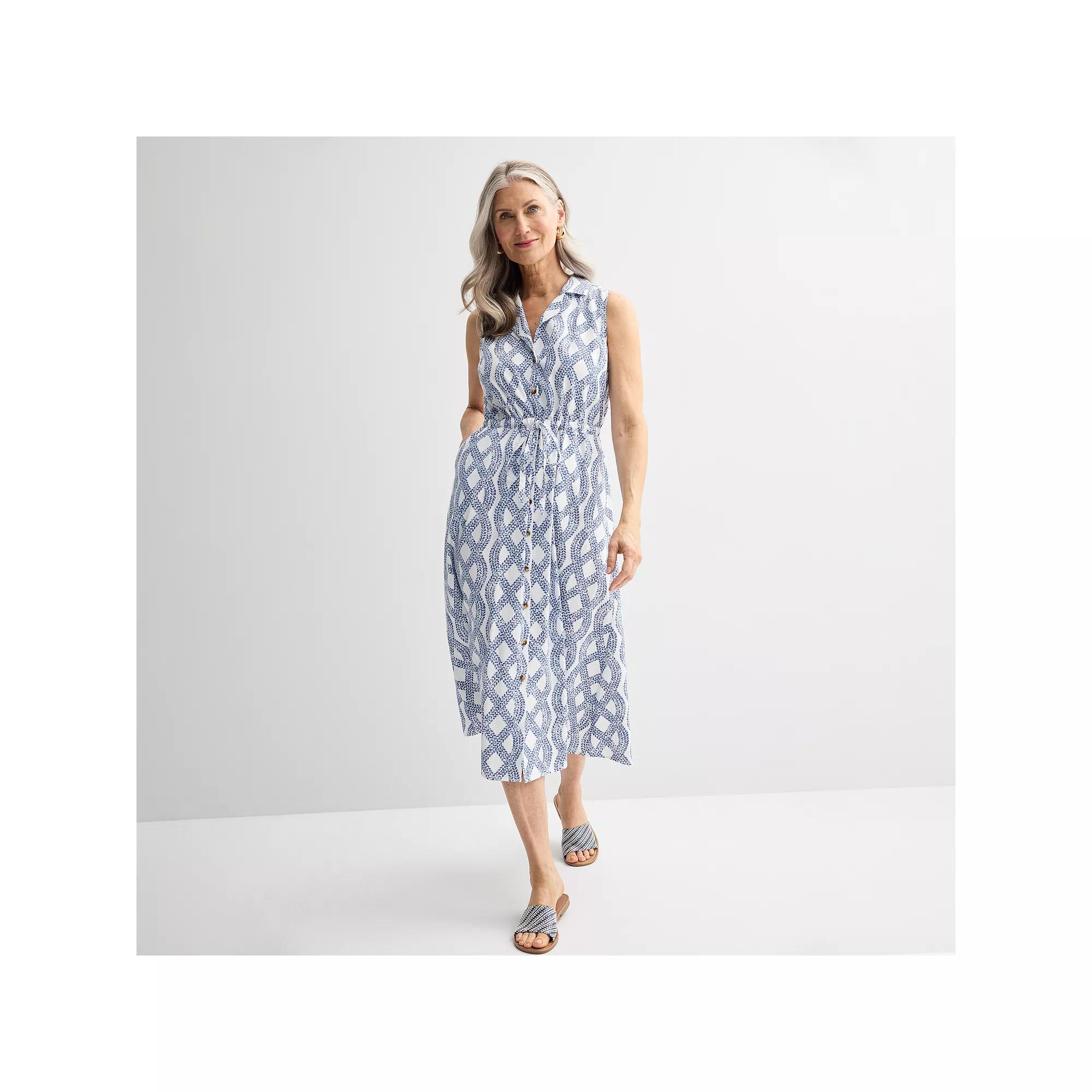 Women's Croft & Barrow® Button Through Shirtdress, Size: XXL, White Knot Tile Product Image