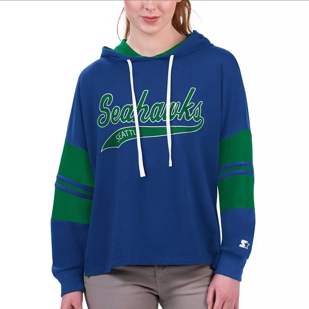 Women's Starter Royal Seattle Seahawks Bump And Run Long Sleeve Hoodie T-Shirt,  Product Image