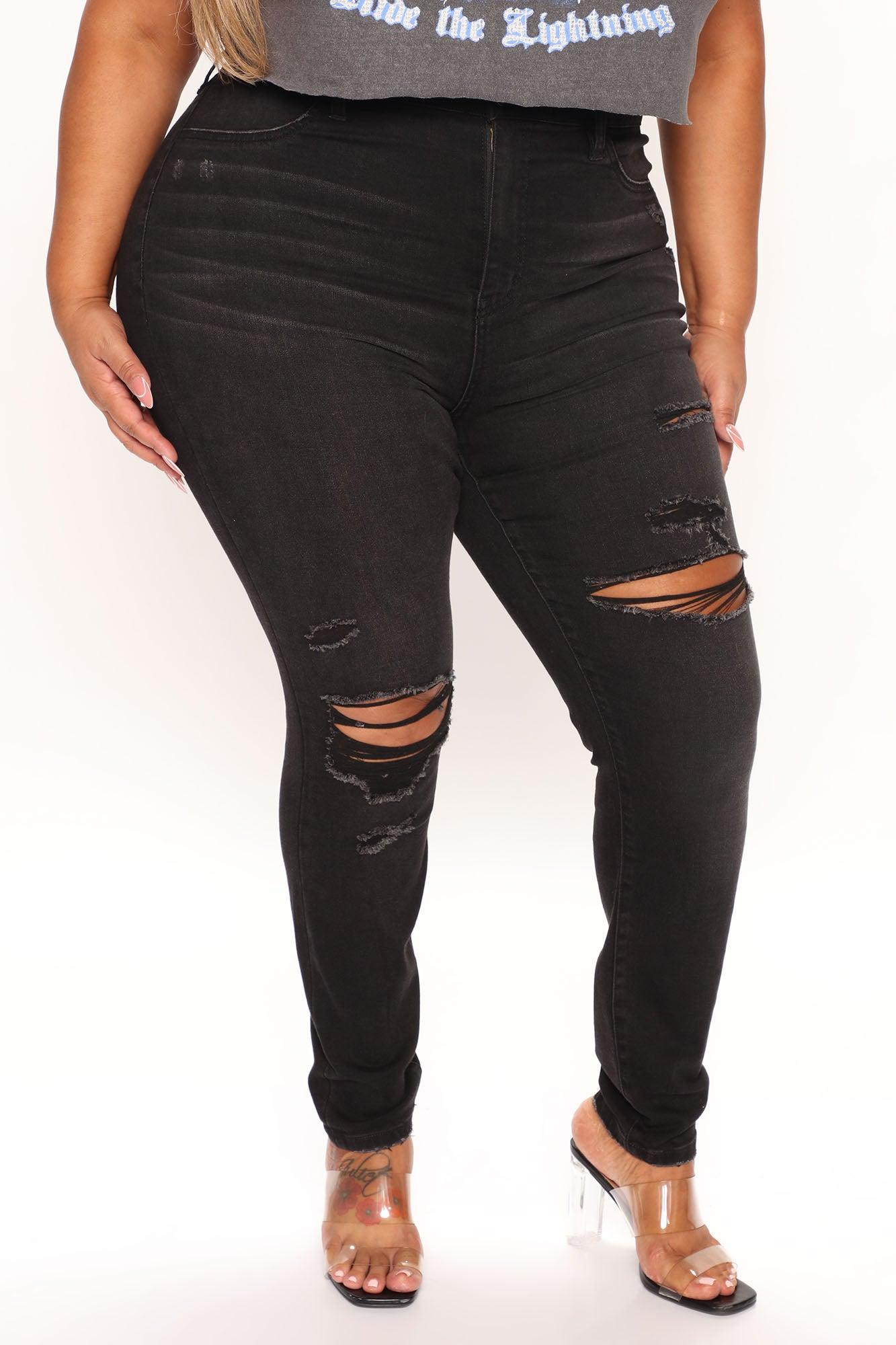 Classic Curvy Ripped Skinny Jeans - Black Wash Product Image