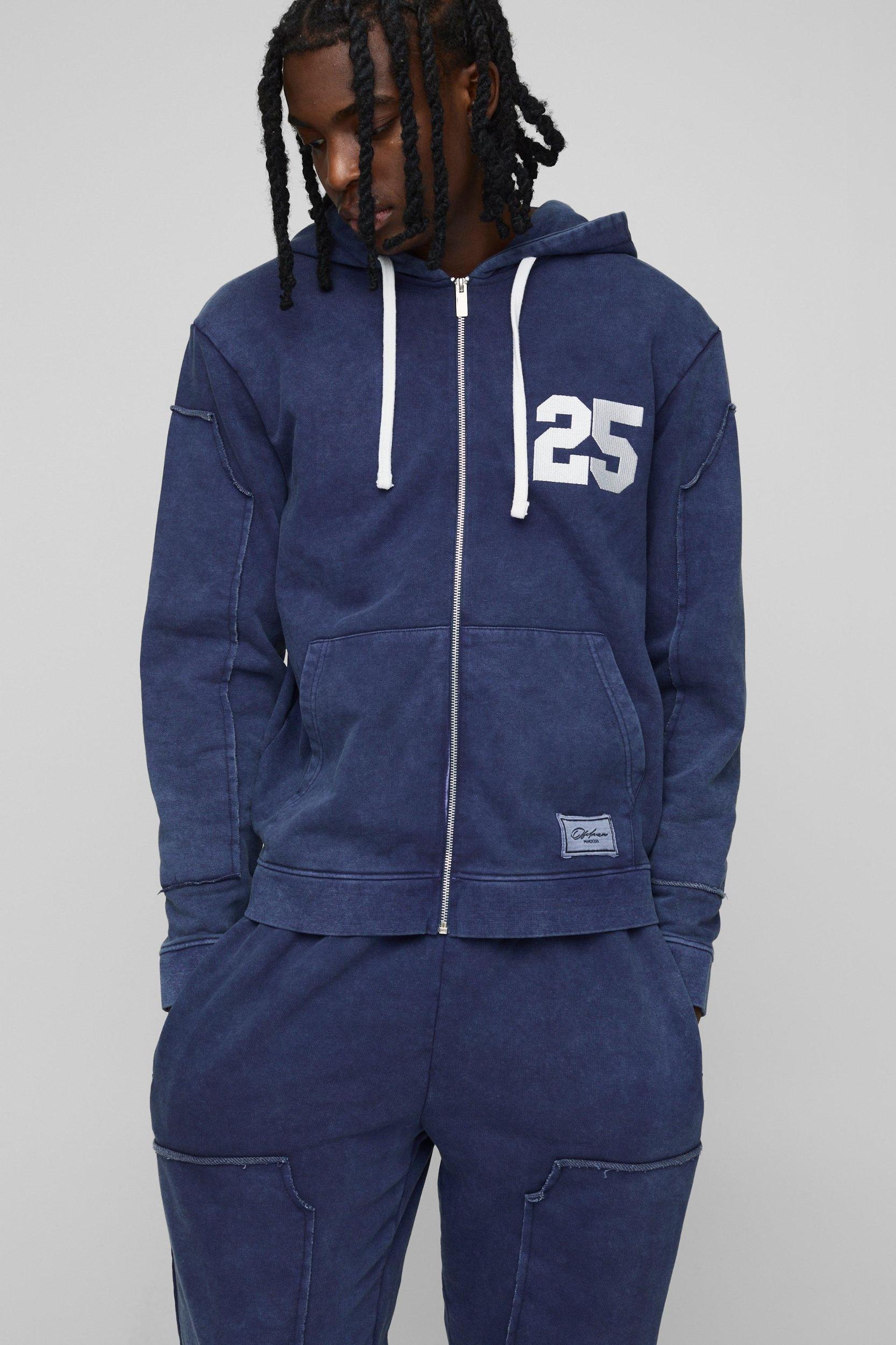 Regular Fit Washed Tear Away Carpenter Zip Hooded Tracksuit | boohooMAN USA Product Image