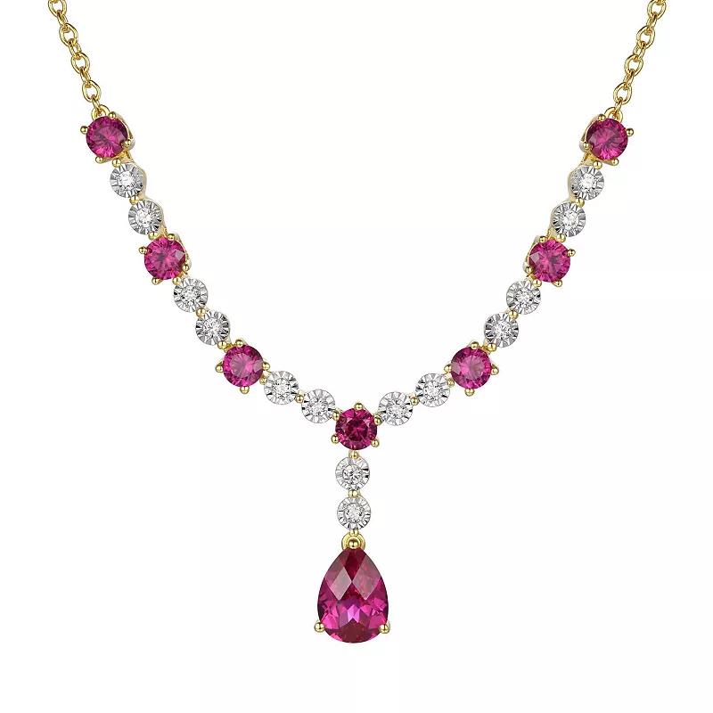 14k Gold Over Silver Lab-Created Ruby Teardrop Necklace, Women's, Size: 13", Gold Tone Product Image
