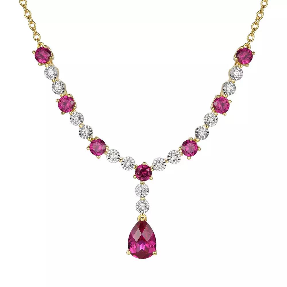 14k Gold Over Silver Lab-Created Ruby Teardrop Necklace, Women's, Size: 13", Gold Tone Product Image