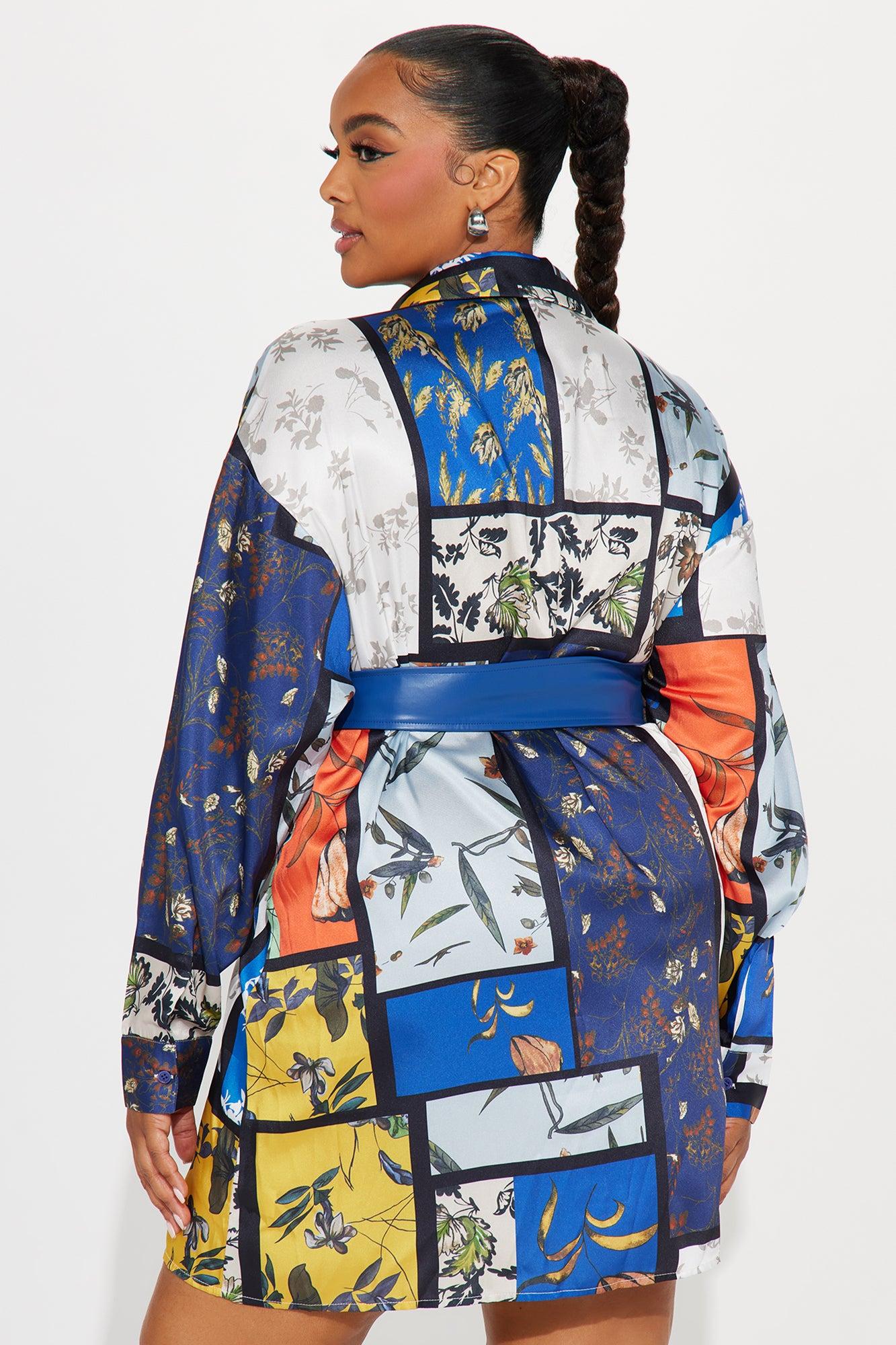 Shay Satin Mini Dress - Blue/combo Product Image