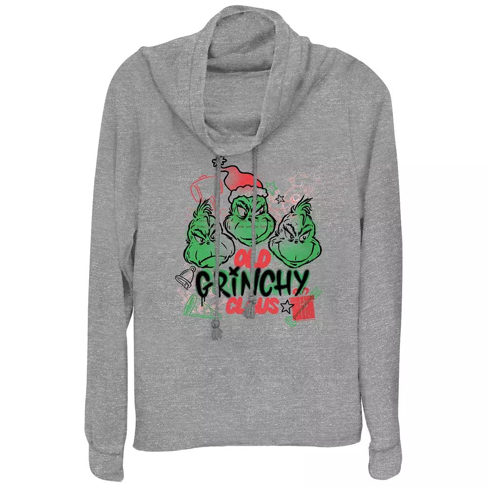 Women's Dr. Seuss Old Grinchy Claus Cowlneck Graphic Lightweight Long Sleeve,  Product Image